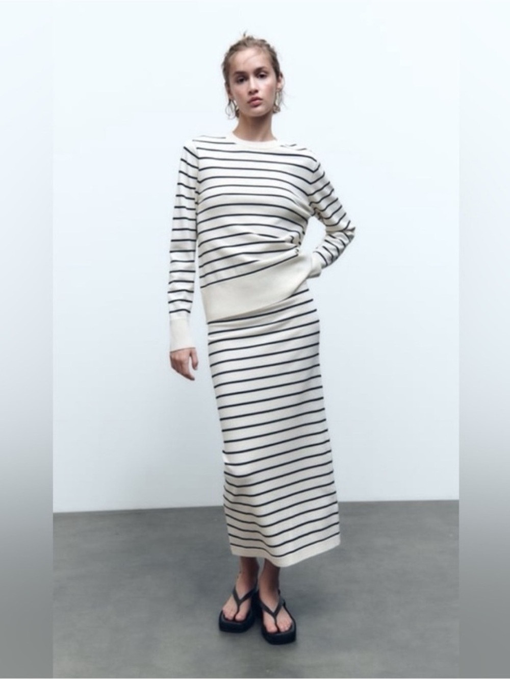Zara fine knit striped maxi skirt